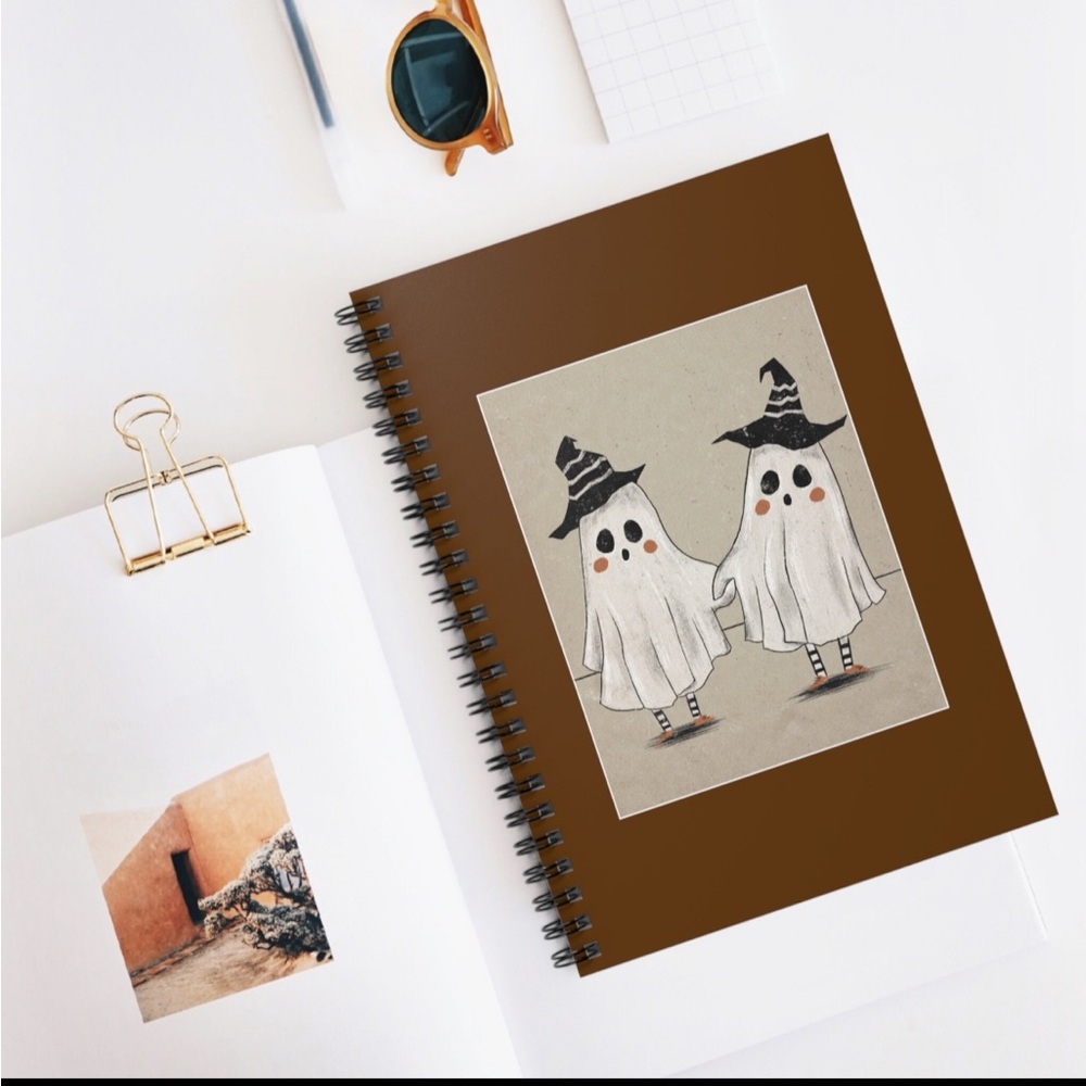 Brown Spiral Notebook with Ghost Illustration